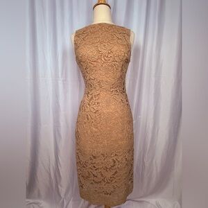 Vintage Prada Camel French Leavers Lace Sheath Dress